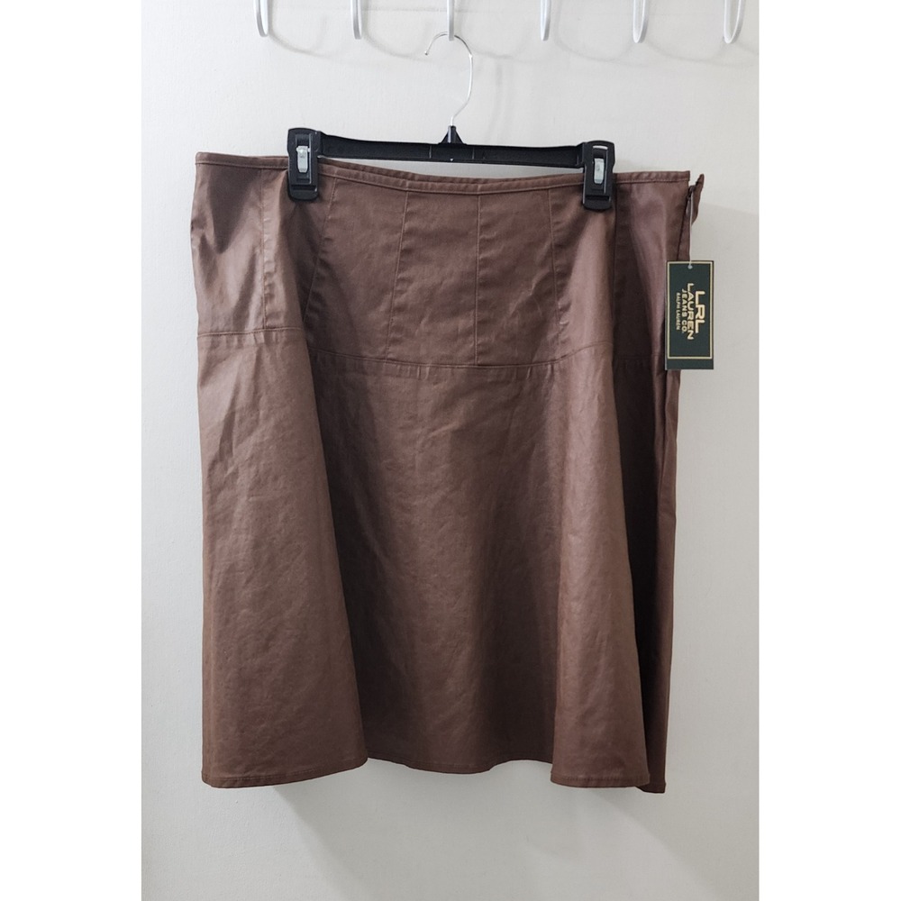 Lauren Ralph Lauren Brown Coated A-Line Skirt Size 16 LRL Jeans Co New